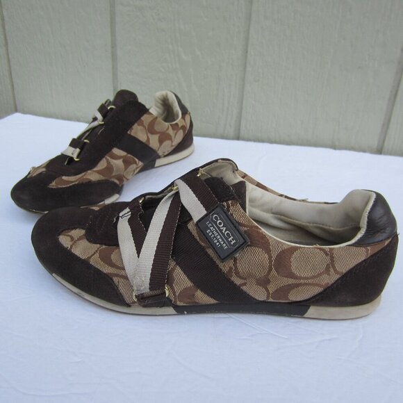Coach Paddy Signature Monogram Brown Canvas Suede Sneakers Women’s Size 8.5 - Picture 2 of 15